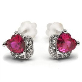 Srebrne Kolczyki Rubinowe Serduszko