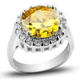 Pierścionek Srebrny Okrągłą Żółtą Cyrkonią