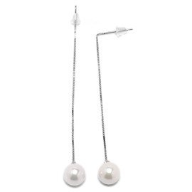 Srebrne Kolczyki na Łańcuszku z Perłami