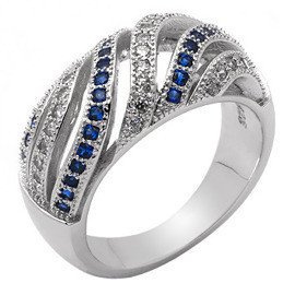 Pierścionek Srebrny Szafirowe i Białe Cyrkonie