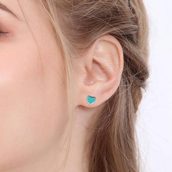 Srebrne Kolczyki Turkusowe Serduszka