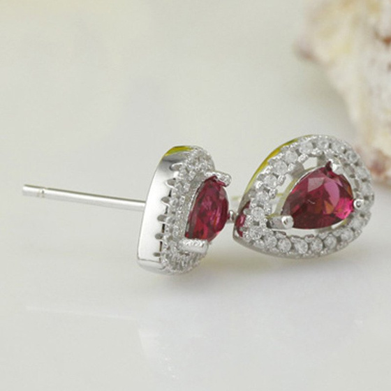 Srebrne Kolczyki Wysadzane Rubinowymi Cyrkoniami