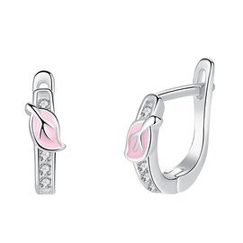 Srebrne Kolczyki Różowe Listki