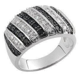 Pierścionek Srebrny z Biało Czarnymi Cyrkoniami