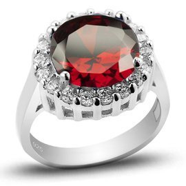 Pierścionek Srebrny Okrągłą Bordową Cyrkonią