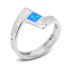 Pierścionek Srebrny z Niebieskim Opalem Wzór Grecki