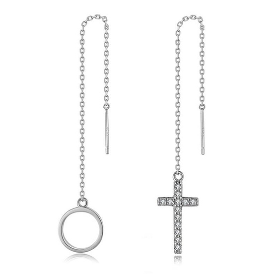 Srebrne Kolczyki na Łańcuszku Kółko i Krzyżyk