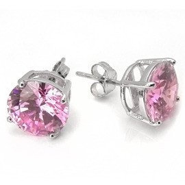 Kolczyki Srebrne Duże Różowe Cyrkonie 9mm
