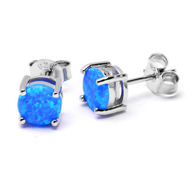 Srebrne Okrągłe Kolczyki z Niebieskim Opalem