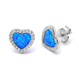 Srebrne Kolczyki Serduszka z Niebieskim Opalem