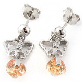 Srebrne Kolczyki z Pomarańczowymi Cyrkoniami