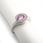 Srebrny Pierścionek Okrągła Różowa Cyrkonia