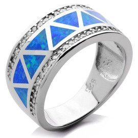 Srebrna Obrączka z Niebieskim Opalem i Cyrkoniami