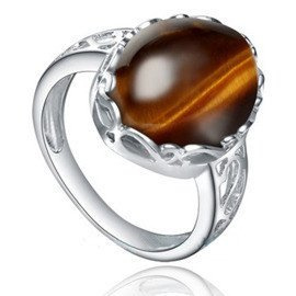 Pierścionek Srebrny Kamień Drewnopodobny