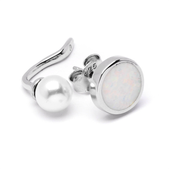 Srebrne Kolczyki z Perłami i Białym Opalem