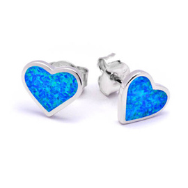 Srebrne Kolczyki Serce z Niebieskim Opalem