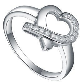 Pierścionek Srebrny Serce z Białymi Cyrkoniami