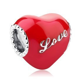 Srebrna Zawieszka Czerwone Serce Napis LOVE