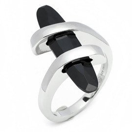 Pierścionek Srebrny Podłużna Czarna Cyrkonia