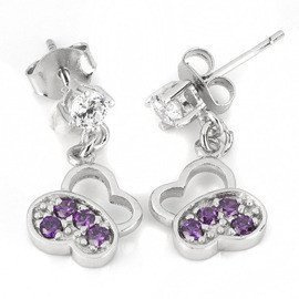 Kolczyki Srebrne Motylki z Fioletowymi Kamieniami