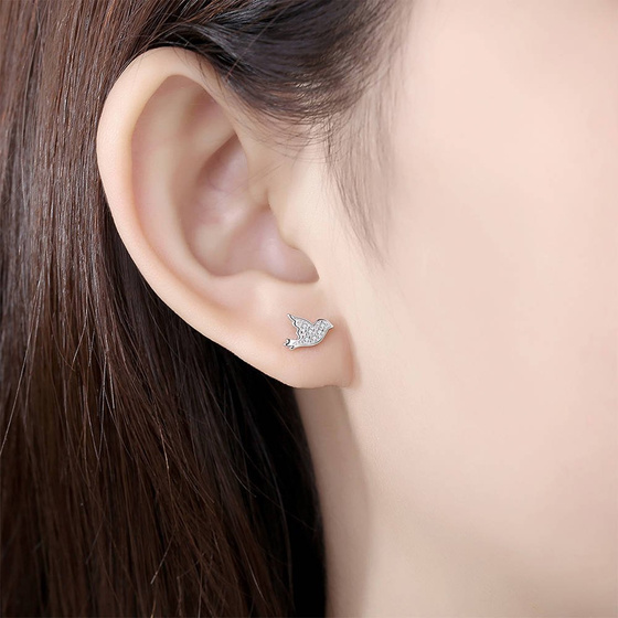 Srebrne Kolczyki Ptaszki z Cyrkoniami