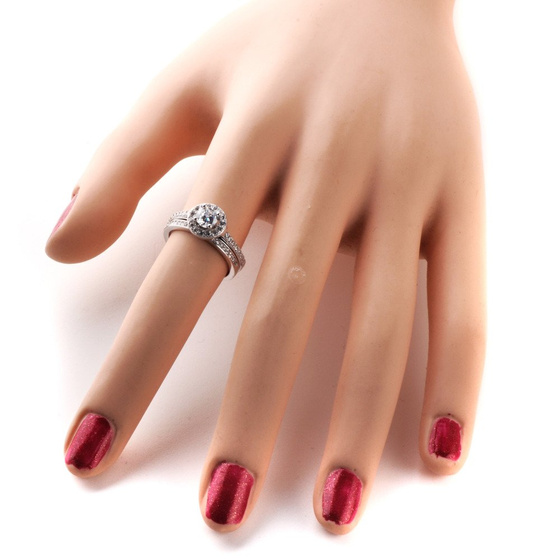 Podwójny Pierścionek Srebrny z Białymi Kamieniami