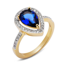 Srebrny Pieścionek Pozłacany Szafirowy Kamień