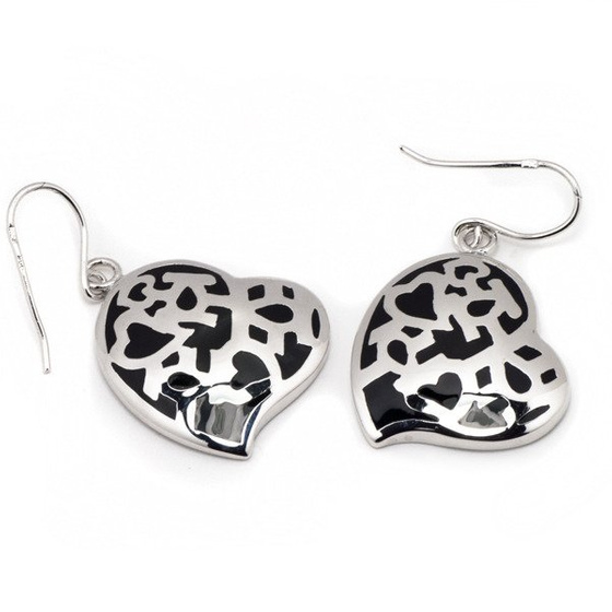 Kolczyki Srebrne Duże Czarne Serca