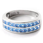 Srebrna Obrączka Wysadzana Błękitnymi Cyrkoniami