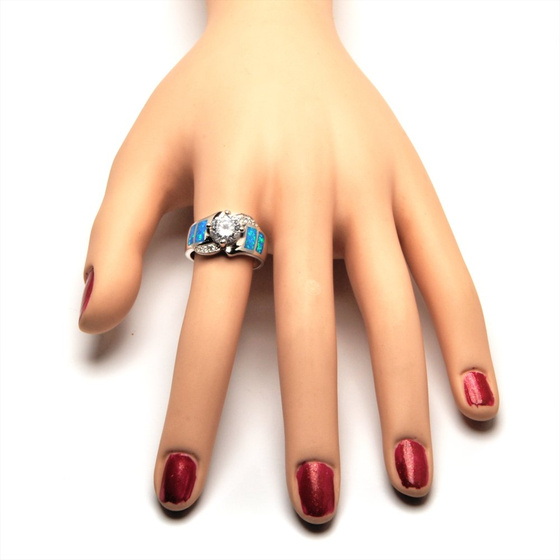 Szeroki Pierścionek Srebrny z Opalem i Cyrkoniami