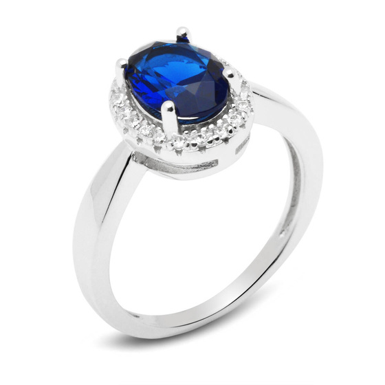 Pierścionek Srebrny Markiza z Szafirową Cyrkonią