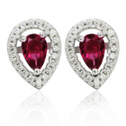 Srebrne Kolczyki Wysadzane Rubinowymi Cyrkoniami