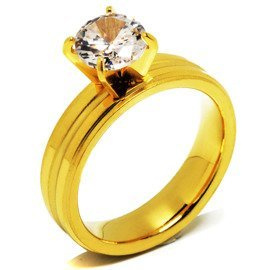 Złota Obrączka z Dużą Cyrkonią Stal Szlachetna