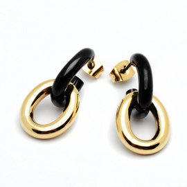 Kolczyki Czarny ze Złotym ze Stali Szlachetnej