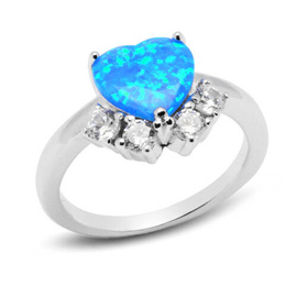 Srebrny Pierścionek Serce z Opalem i Cyrkoniami