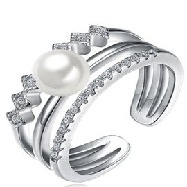 Srebrna Obrączka z Perłą i Cyrkoniami