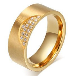 Złota Obrączka ze Stali Chirurgicznej z Cyrkoniami