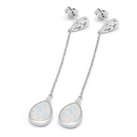 Srebrne Kolczyki na Łańcuszku z Białym Opalem