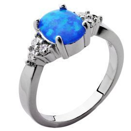 Srebrny Pierścionek z Niebieskim Opalem