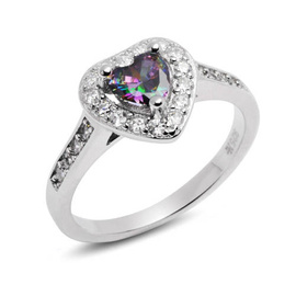 Srebrny Pierścionek Serce Multikolor