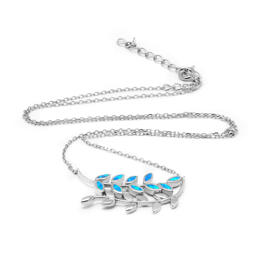 Srebrny Naszyjnik Liście z Niebieskim Opalem