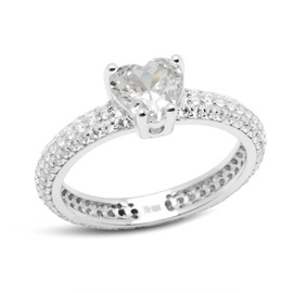 Pierścionek Srebrny Serce Wysadzane Cyrkoniami