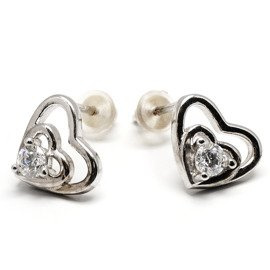 Srebrne Kolczyki Serce z Białymi Cyrkoniami