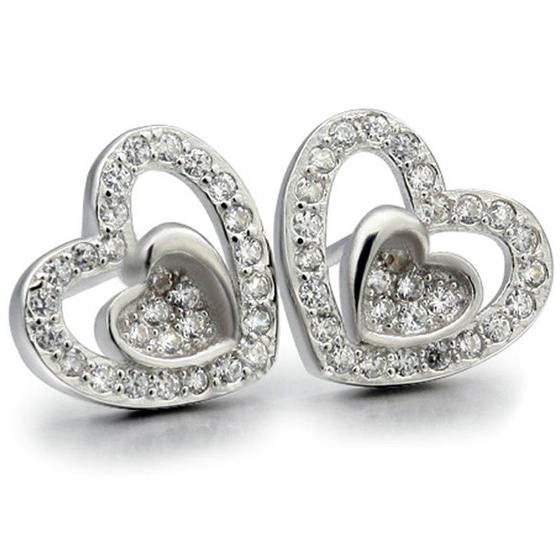 Srebrne Kolczyki Serduszka z Cyrkoniami