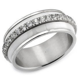 Obrączka Biała Ceramika i Diamentowe Cyrkonie