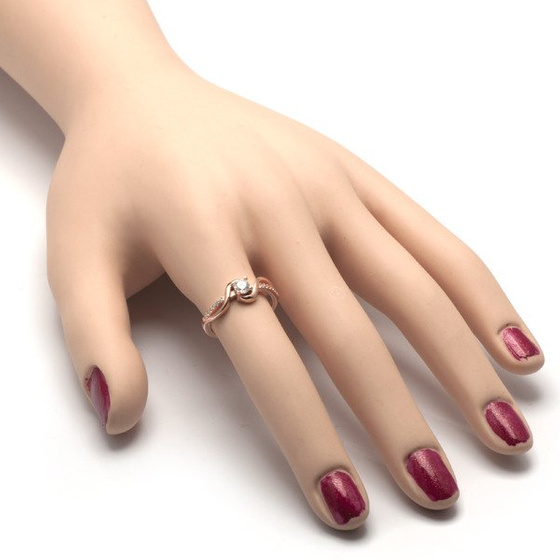 Pierścionek Srebrny Różowo Złoty z Cyrkoniami