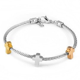 Pleciona Bransoletka z Krzyżykami Stal Szlachetna