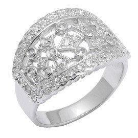 Srebrny Pierścionek Wysadzany Białymi Cyrkoniami