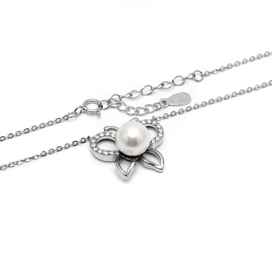 Srebrny Naszyjnik z Motylkiem i Białą Perłą
