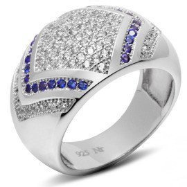 Szeroka Obrączka Srebrna z Szafirowymi Cyrkoniami